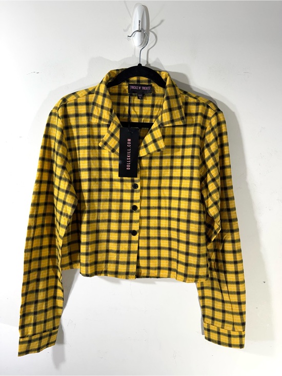 Dolls Kill Tops - Dollskill Trickz N' Treatz Like Whatever Yellow Plaid Button Shirt Large NEW